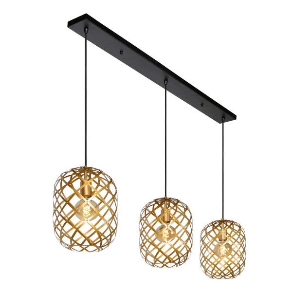 Lucide WOLFRAM - Pendant light - 3xE27 - Matt Gold / Brass - detail 8